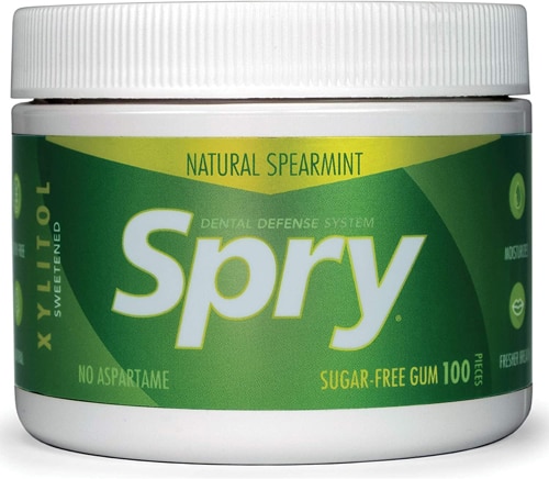 Dental Defense Sugar-Free Gum with Xylitol Natural Spearmint -- 100 Pieces Spry