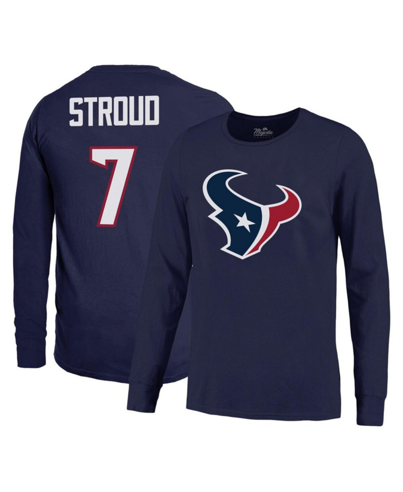 Мужская хлопковая футболка с длинным рукавом C.J. Stroud Houston Texans, 100% Majestic