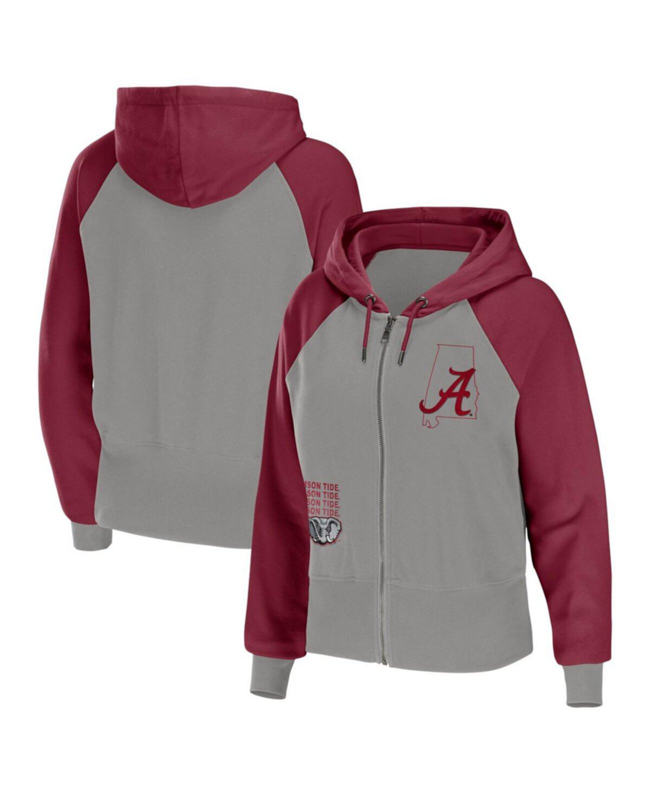 Женское серое худи с капюшоном Alabama Crimson Tide на молнии WEAR by Erin Andrews