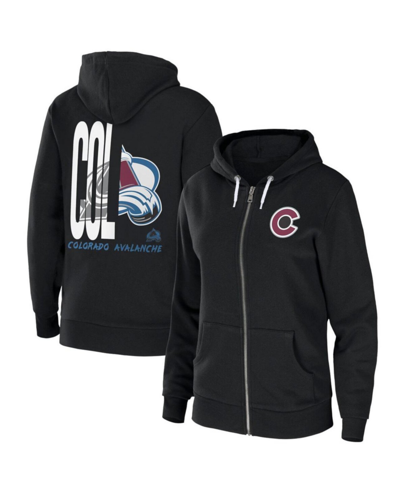 Женское флисовое худи черного цвета с капюшоном и молнией от команды Colorado Avalanche WEAR by Erin Andrews