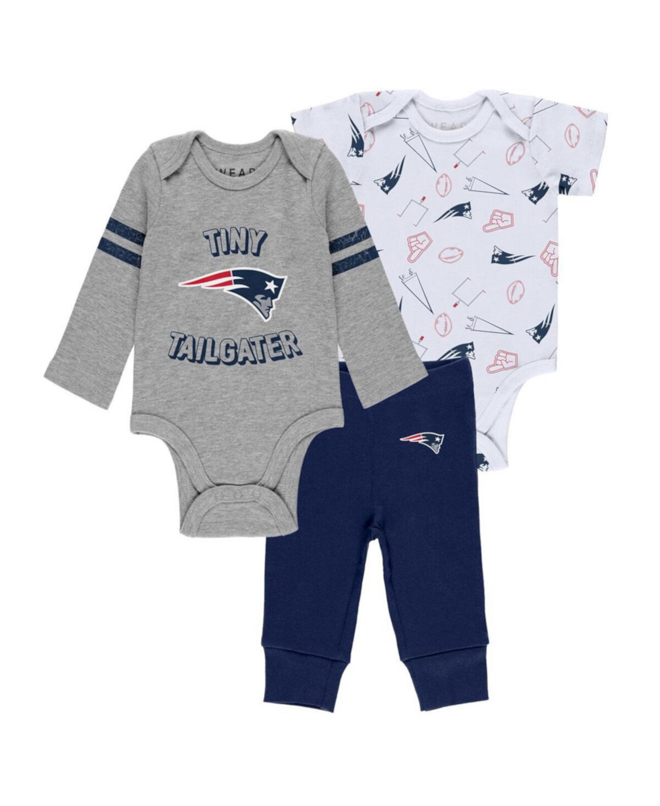 Комплект из трех частей боди и брюк New England Patriots для новорожденных и младенцев, мальчиков и девочек, серого, темно-синего и белого цвета WEAR by Erin Andrews
