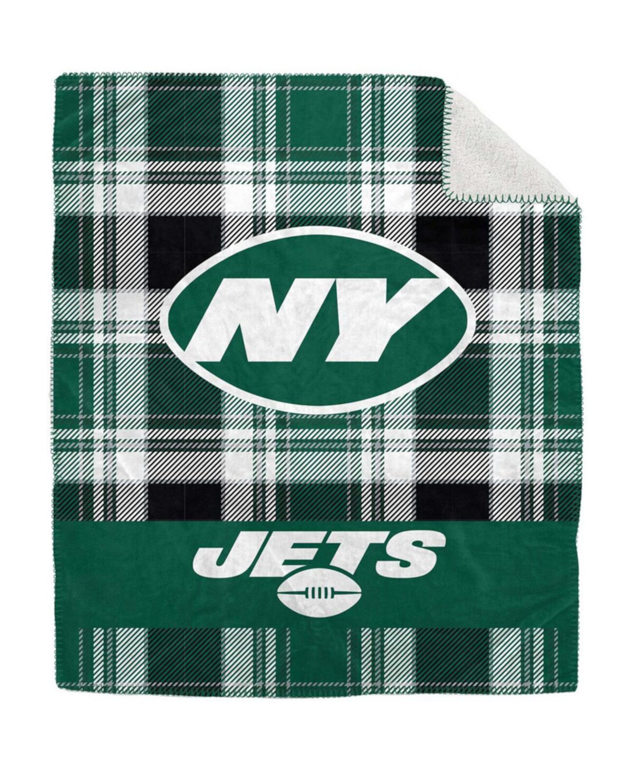 Плюшевое фланелевое одеяло New York Jets размером 50 x 60 дюймов в клетку Pegasus Home Fashions