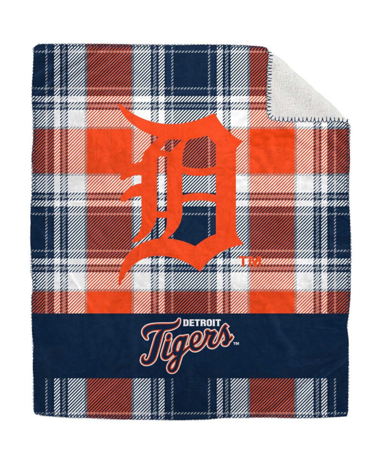 Плюшевое фланелевое одеяло Detroit Tigers размером 50 x 60 дюймов в клетку Pegasus Home Fashions