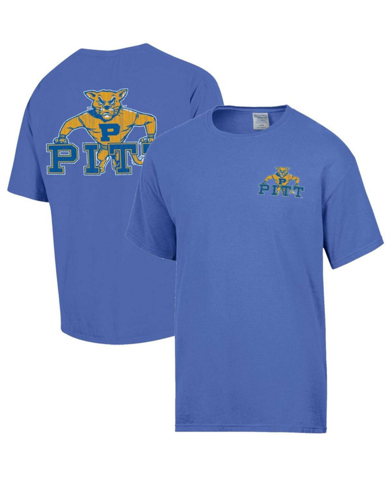 Мужская голубая рваная футболка с логотипом Pitt Panthers в винтажном стиле Comfortwash
