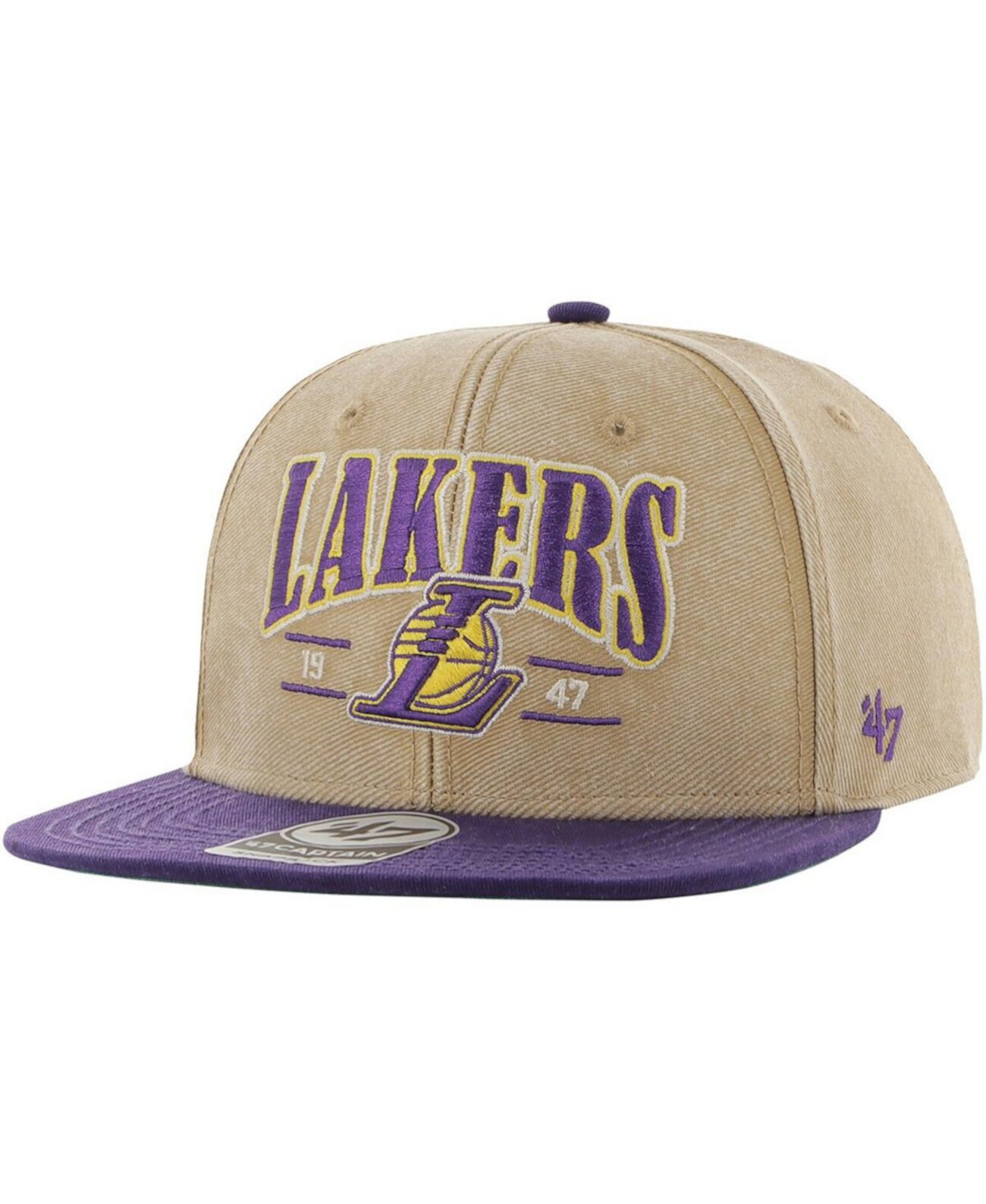 Мужская кепка цвета хаки, фиолетовая с эффектом потертости Los Angeles Lakers Chilmark Captain Snapback '47 Brand