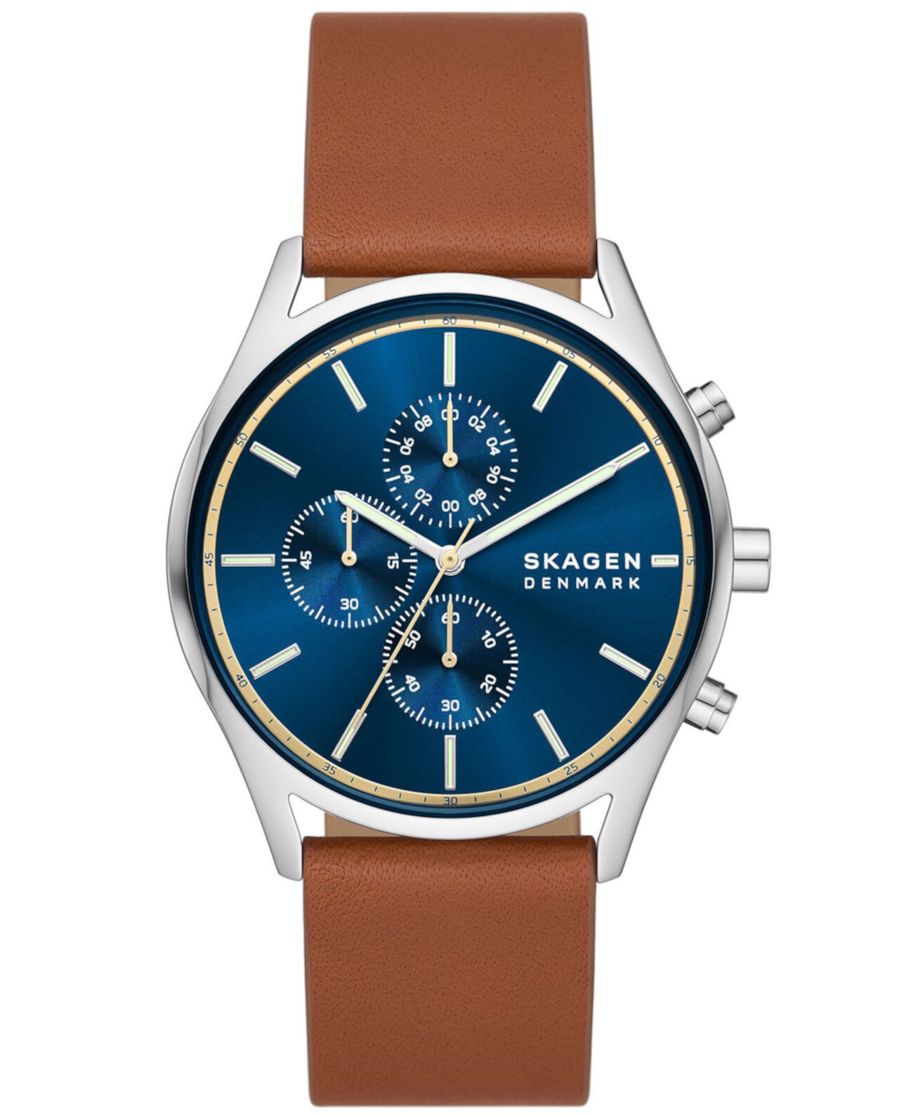 Мужские часы с хронографом, коричневые кожаные, 42 мм Skagen