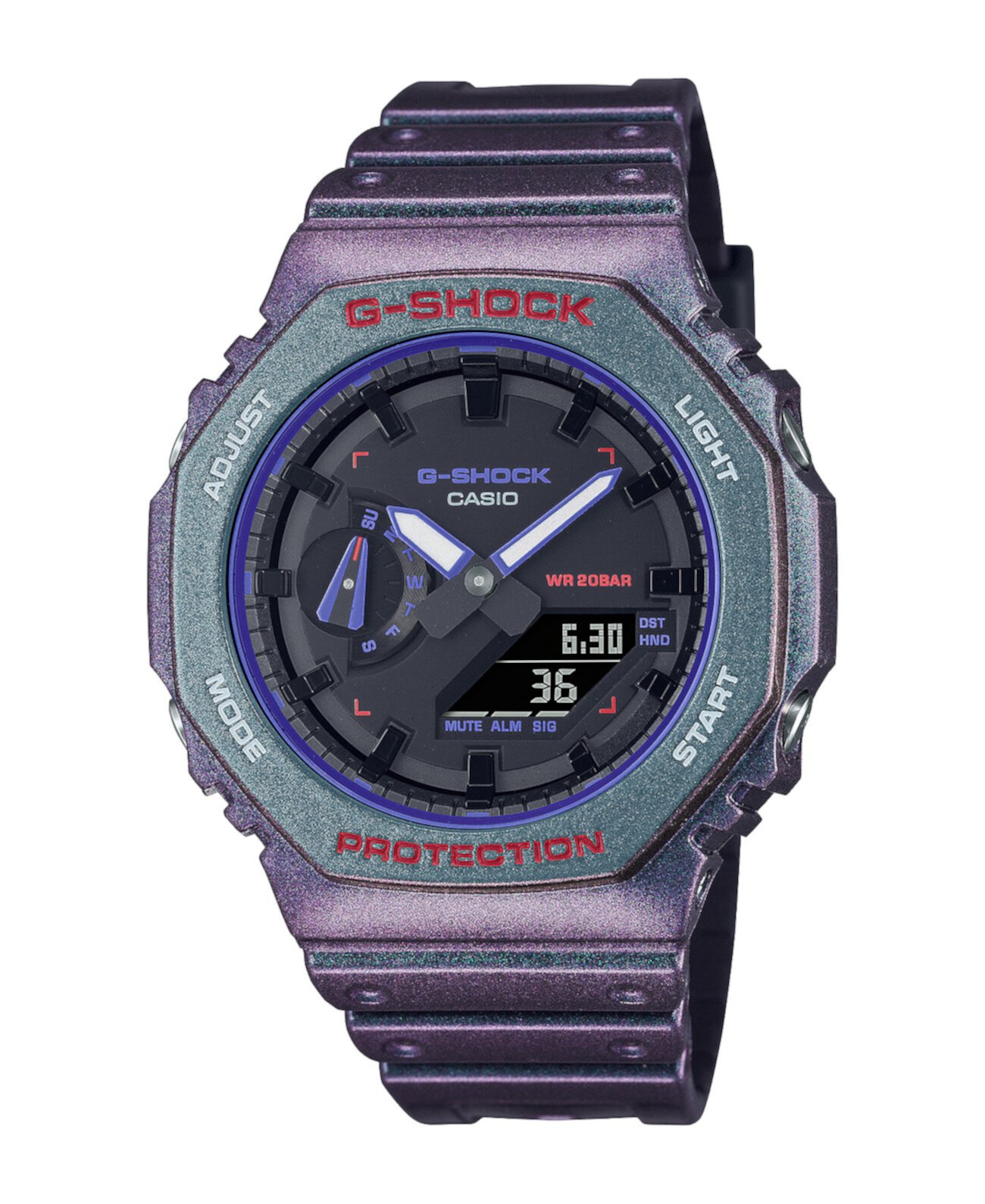 Мужские аналоговые цифровые часы из фиолетовой смолы, 50,0 мм, GA2100AH-6A G-Shock
