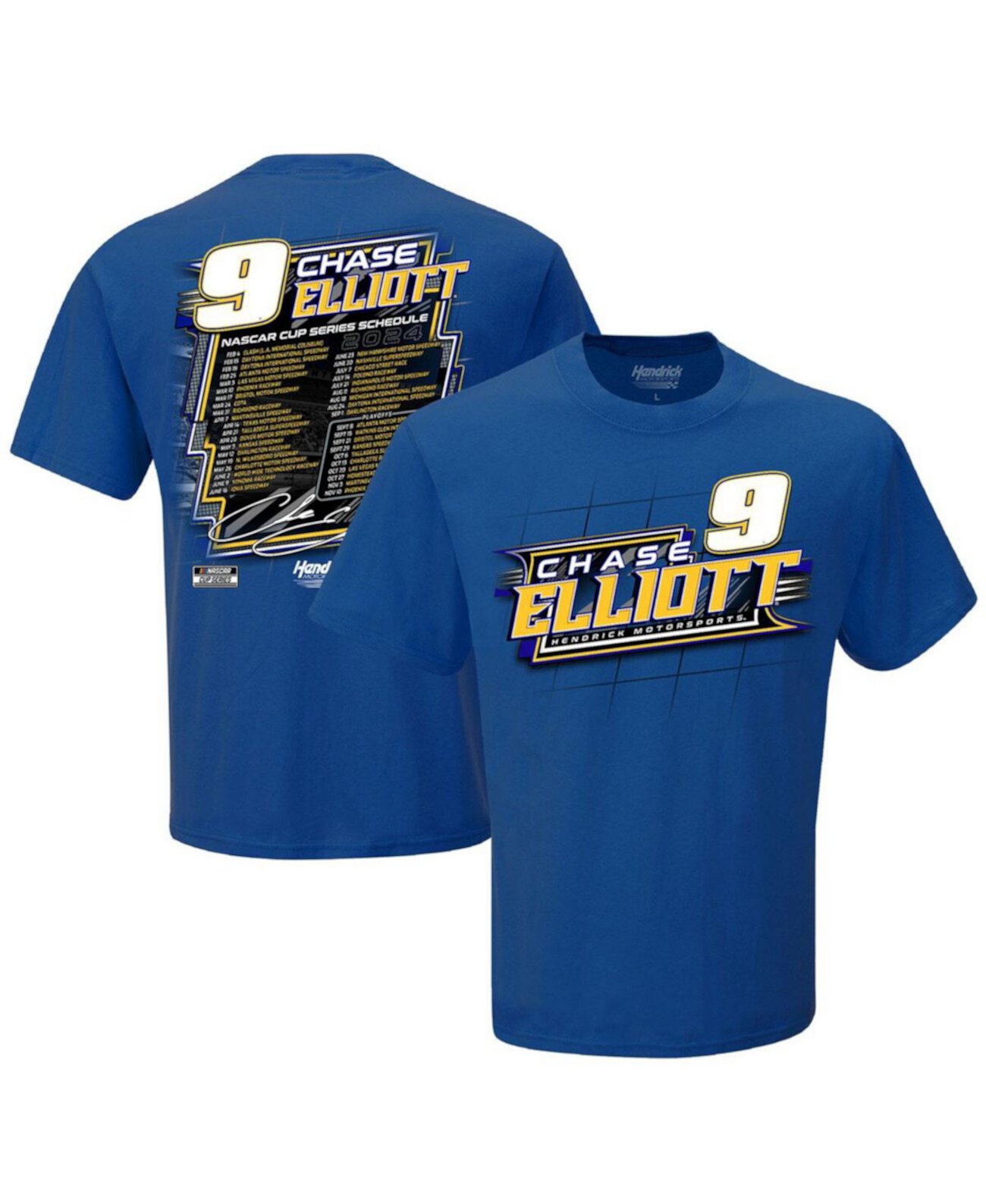 Мужская футболка с расписанием турнира Royal Chase Elliott 2024 NASCAR Cup Series Hendrick Motorsports Team Collection