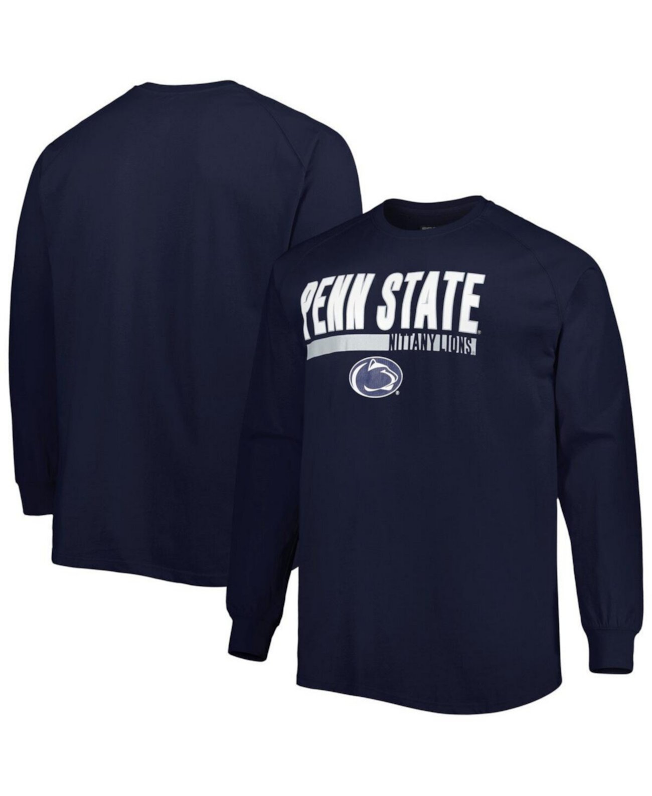 Мужская темно-синяя футболка Penn State Nittany Lions Big and Tall Two-Hit реглан с длинным рукавом Profile