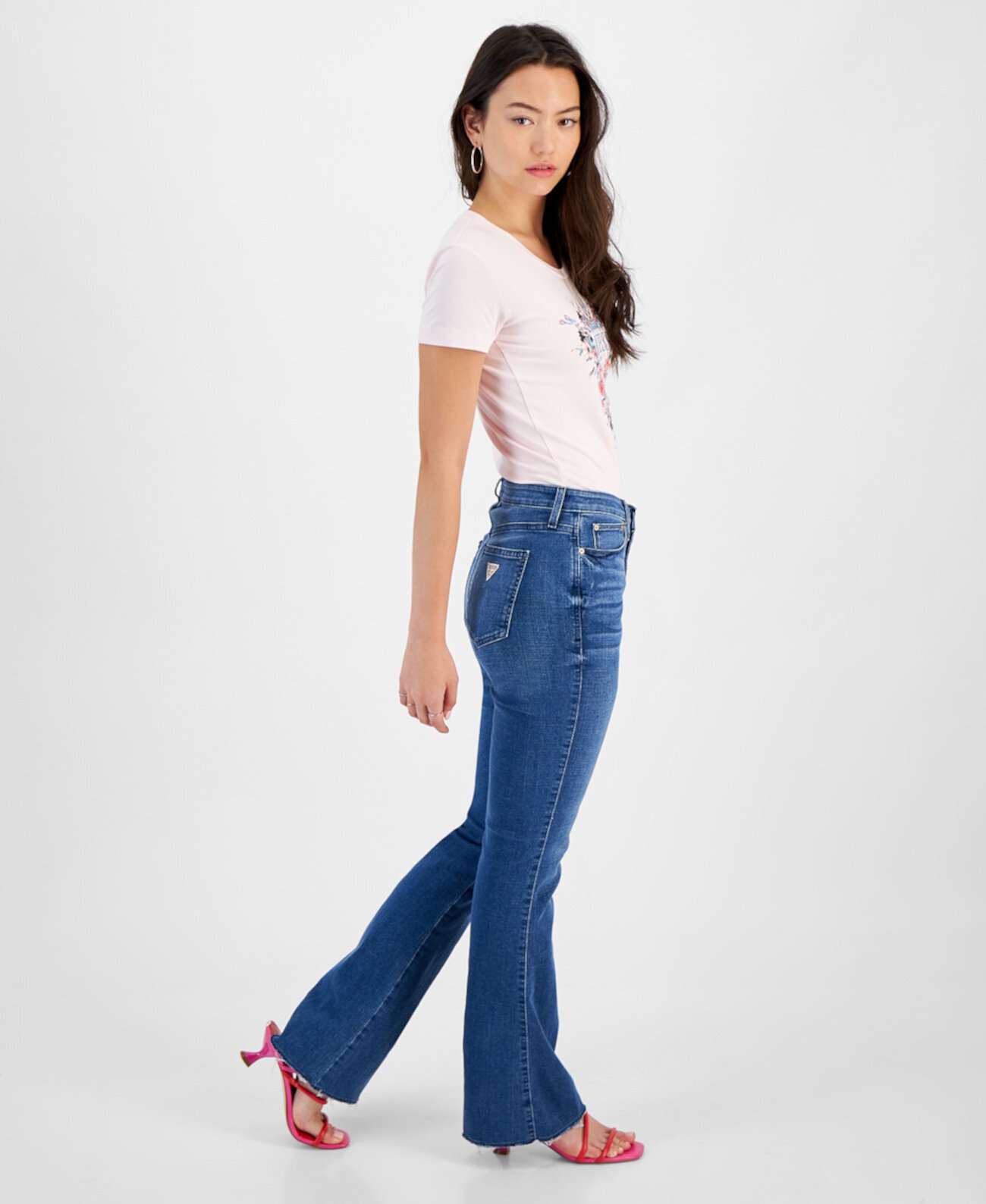 Женские сексуальные джинсы с высокой посадкой и расклешенными штанинами GUESS