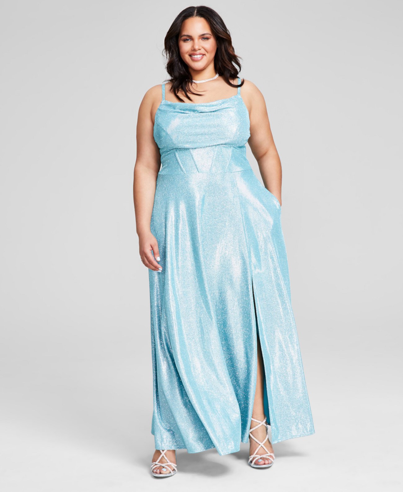 Модное блестящее корсетное платье больших размеров с воротником-хомутом B Darlin