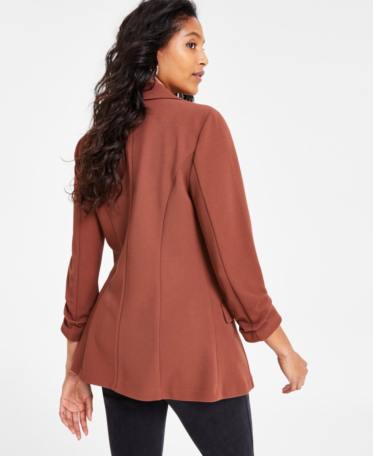 Women's Notch-Lapel Ruched-Sleeve Open-Front Blazer, Created for Macy's Bar III