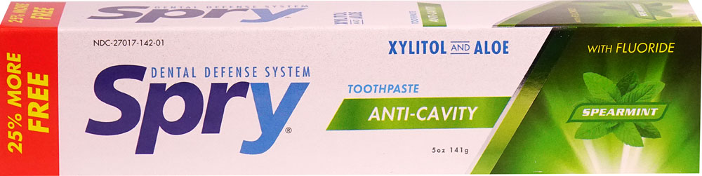 Anti-Cavity Xylitol Toothpaste with Aloe and Fluoride Spearmint -- 5 oz Spry