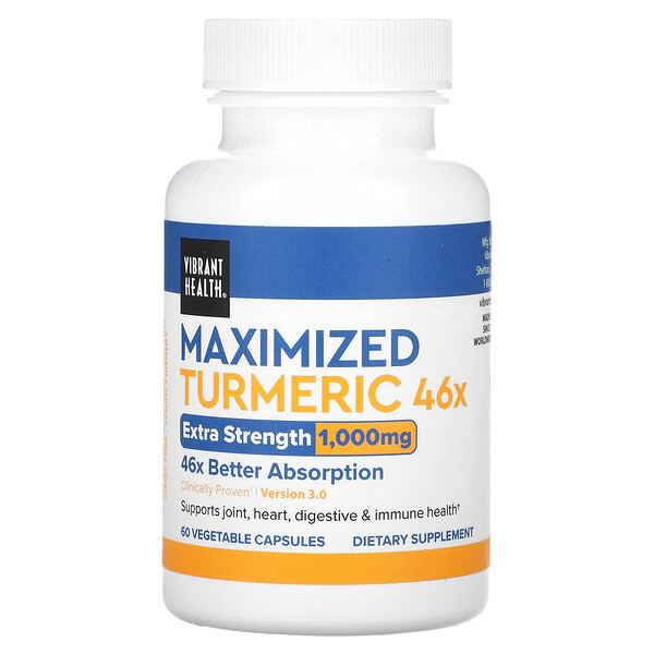 Maximized Turmeric 46x, повышенная сила, 1000 мг, 60 растительных капсул (500 мг на капсулу) VIBRANT