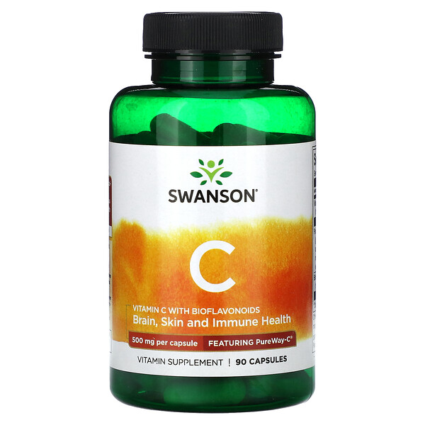 Витамин С с биофлавоноидами, 500 мг, 90 капсул Swanson