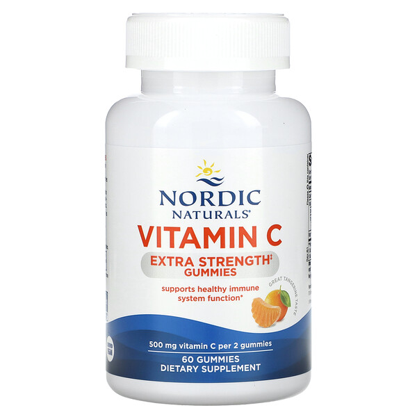Витамин С, Extra Strength, большой мандарин, 500 мг, 60 жевательных конфет (250 мг на жевательную конфету) Nordic Naturals