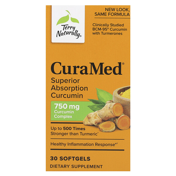 CuraMed, Куркумин с превосходной усвояемостью, 750 мг, 30 мягких таблеток Terry Naturally