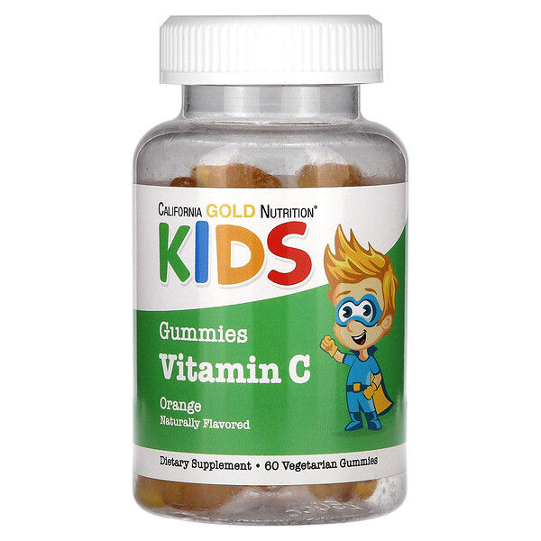 Витамин С для детей, без желатина, натуральный апельсиновый вкус, 60 вегетарианских жевательных конфет California Gold Nutrition