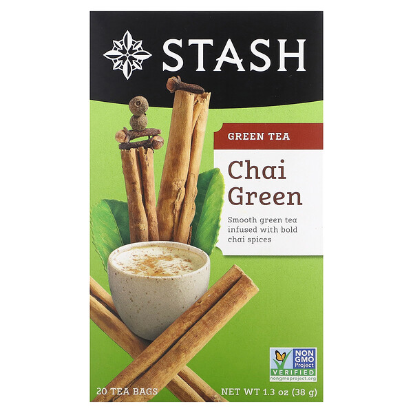 Green Tea, Зеленый чай, 20 чайных пакетиков, 1,3 унции (38 г) Stash