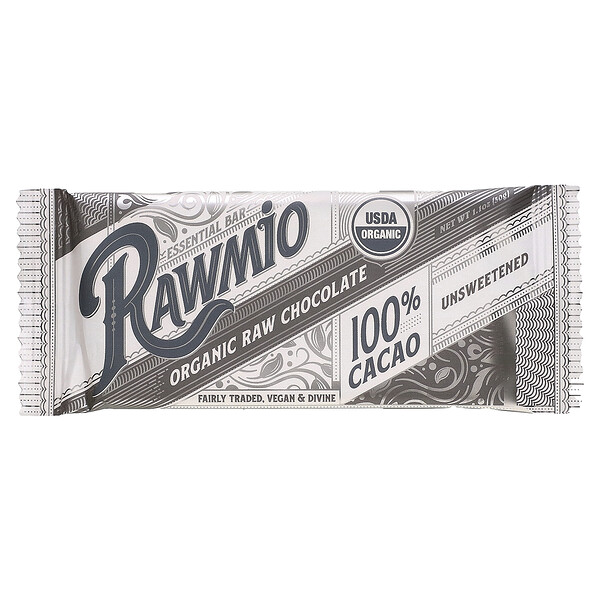 Essential Bar, Органический сырой шоколад, 100% какао, несладкий, 1,1 унции (30 г) Rawmio