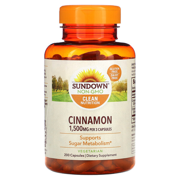 Cinnamon, 1,500 mg, 200 Capsules (Капсулы) (500 mg per Capsule) Sundown Naturals