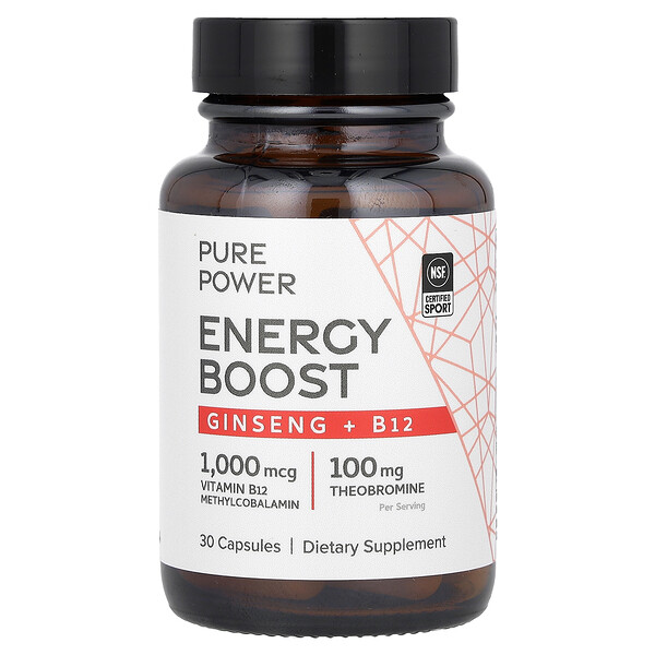 Pure Power, Повышение энергии, женьшень + B12, 30 капсул Dr. Mercola