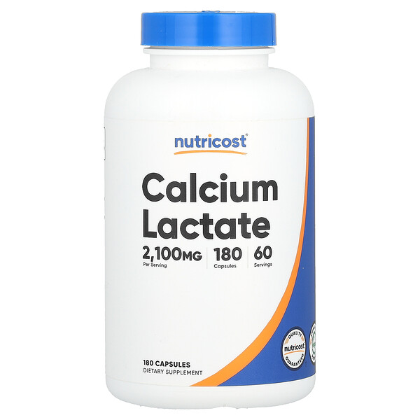 Лактат кальция, 2100 мг, 180 капсул (700 мг на капсулу) Nutricost