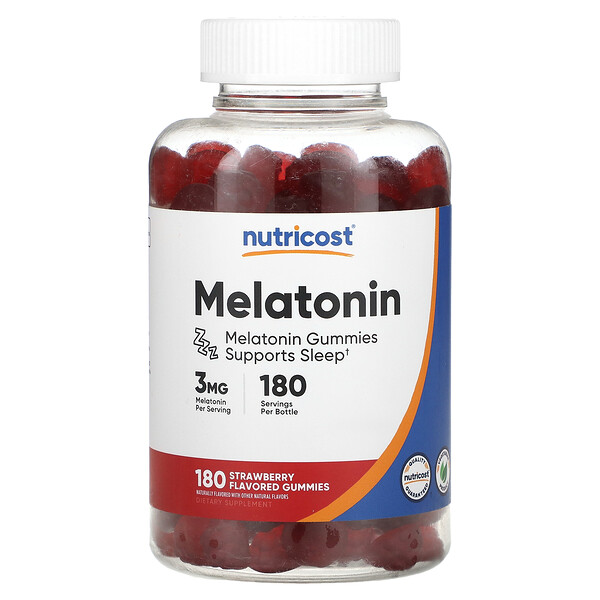 Мелатонин в жевательных конфетах, Клубника, 3 мг, 180 жевательных конфет - Nutricost Nutricost
