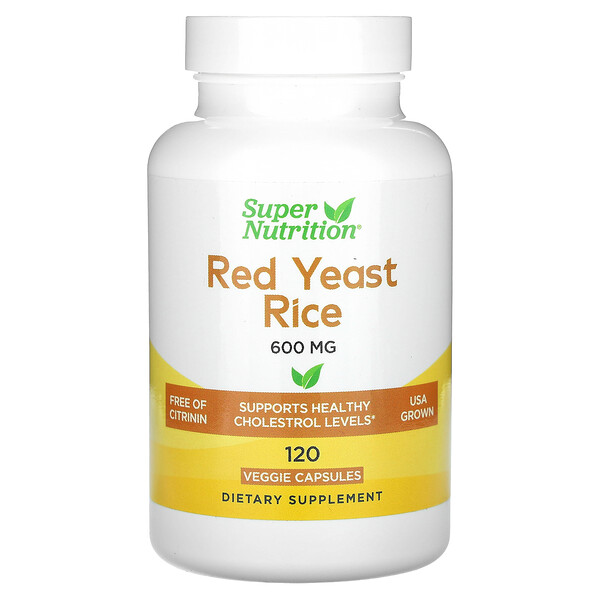 Красный дрожжевой рис, 600 мг, 120 растительных капсул Super Nutrition