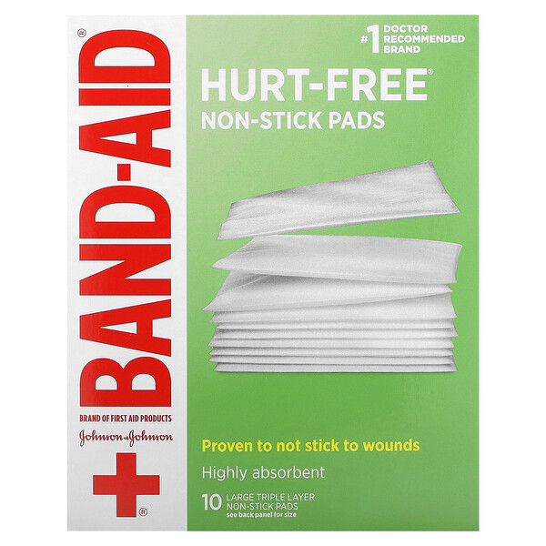Безболезненные антипригарные подушечки, большие, 10 подушечек Band Aid