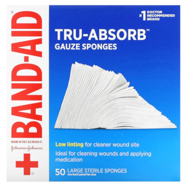 Марлевые губки Tru-Absorb, большие, 50 губок Band Aid