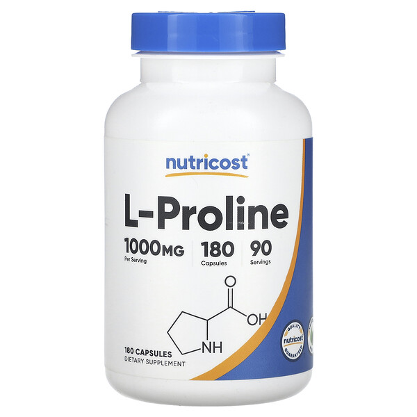 L-Пролин, 1000 мг, 180 капсул (500 мг в капсуле) Nutricost