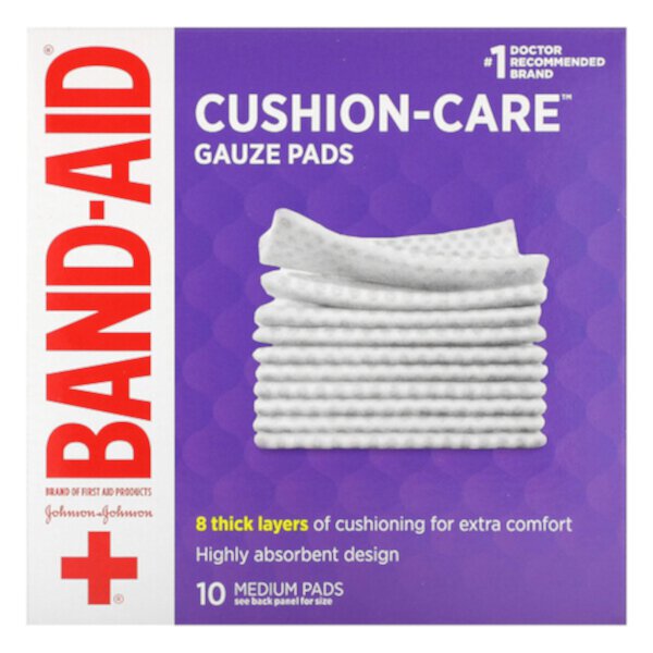 Cushion-Care, Марлевые подушечки, средние, 10 подушечек Band Aid