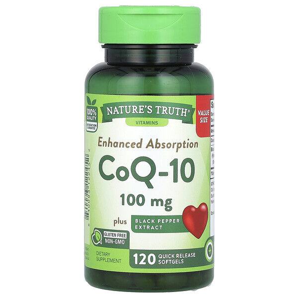 CoQ-10, улучшенная абсорбция, 100 мг, 120 мягких таблеток с быстрым высвобождением Nature's Truth