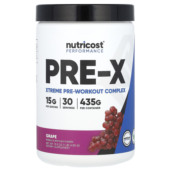 Performance, PRE-X, Xtreme Pre-Workout Complex, Grape, 1 lb (Фунты) (435 g) Nutricost