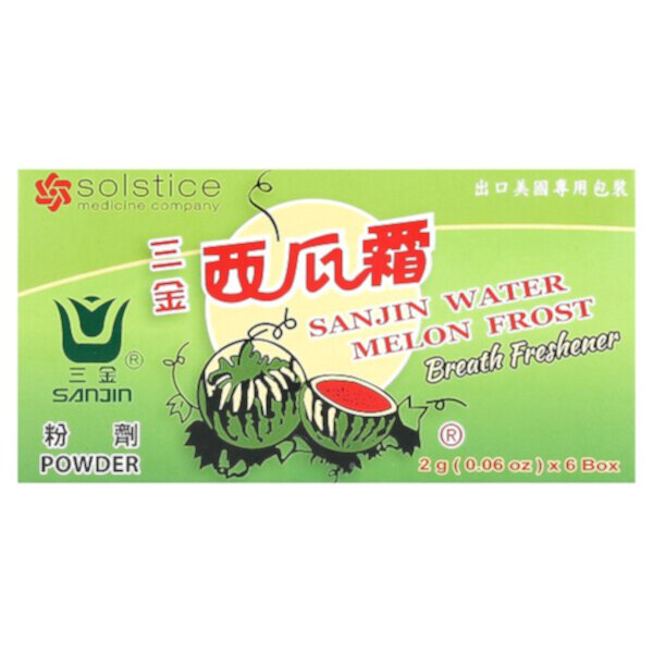 Порошок для освежения дыхания, арбузный иней, 6 коробок по 0,06 унции (2 г) каждая Sanjin