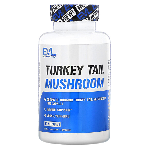 Turkey Tail Mushroom, 500 mg, 60 Capsules (Капсулы) EVLution Nutrition