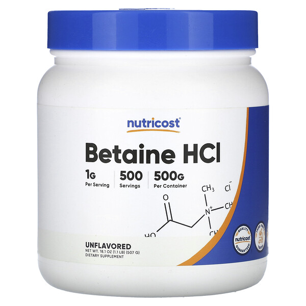 Betaine HCI без вкуса - 1г на порцию - 507г - Nutricost Nutricost