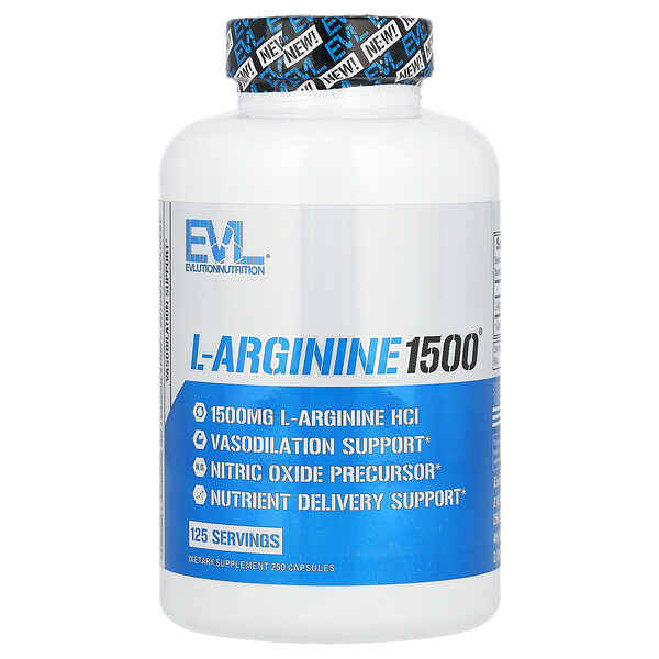 L-аргинин1500, 1500 мг, 250 капсул (750 мг на капсулу) EVLution Nutrition