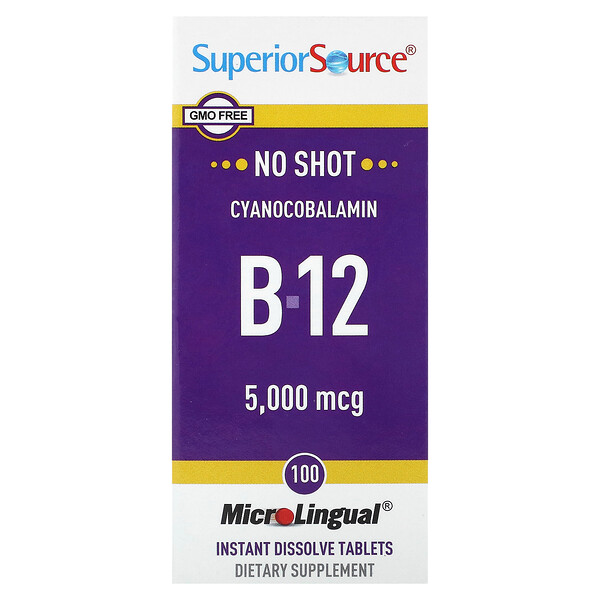 B-12 (Цианокобаламин), 5000 мкг, 100 мгновенно растворяющихся таблеток MicroLingual Superior Source
