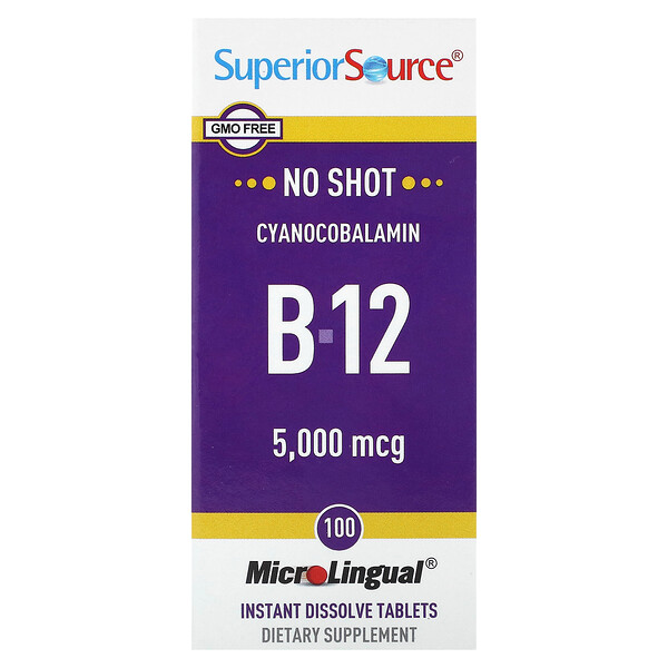 B-12 (Cyanocobalamin), 5,000 mcg, 100 MicroLingual Instant Dissolve Tablets (Таблетки) Superior Source