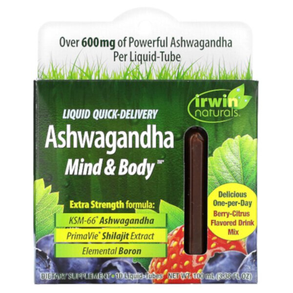 Ashwagandha Mind & Body, Ягодно-цитрусовые, 10 тюбиков с жидкостью, 3,38 жидких унций (100 мл) Irwin Naturals