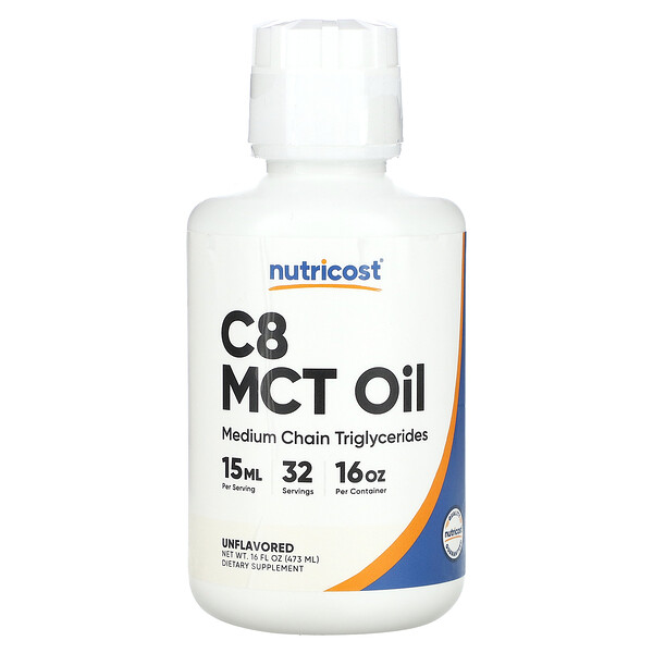 Масло C8 MCT, без ароматизаторов, 16 жидких унций (473 мл) Nutricost