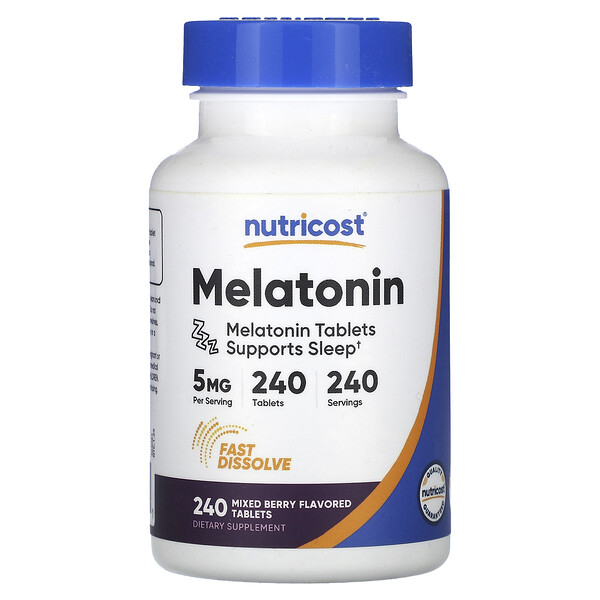 Мелатонин, Ягодная смесь, 5 мг, 240 таблеток Nutricost