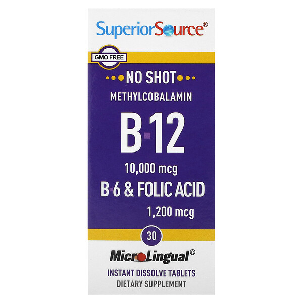 Метилкобаламин B-12, B-6 и фолиевая кислота, 30 мгновенно растворяющихся таблеток MicroLingual Superior Source