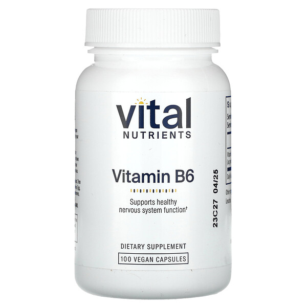 Витамин B6, 100 веганских капсул Vital Nutrients