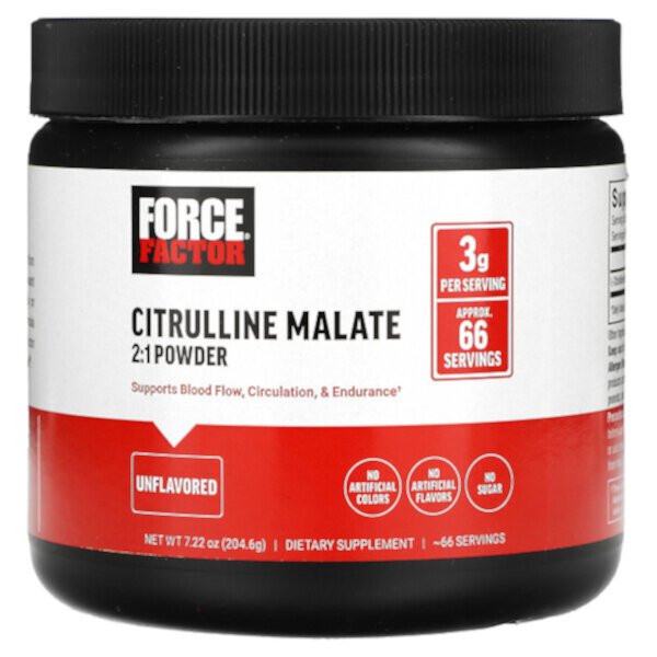 Citrulline Malate 2:1 Powder (Порошок), Unflavored (Без вкуса), 7.22 oz (Унции) (204.6 g) Force Factor