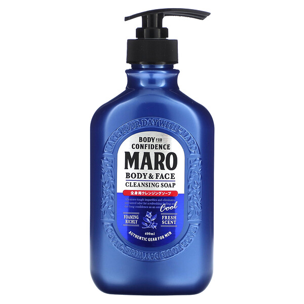 Очищающее мыло для тела и лица, прохладное, свежее, 400 мл (13,5 жидких унций) Maro