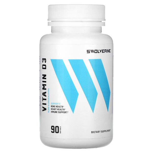 Витамин D3 - 10 000 МЕ - 90 мягких капсул - Swolverine Swolverine