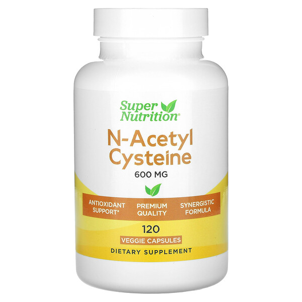 N-ацетилцистеин, 600 мг, 120 растительных капсул Super Nutrition